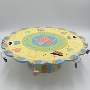 SUSAN WINGET CELEBRATE CERAMIC CAKE STAND CRACKER BARREL OLD COUNTRY STORE